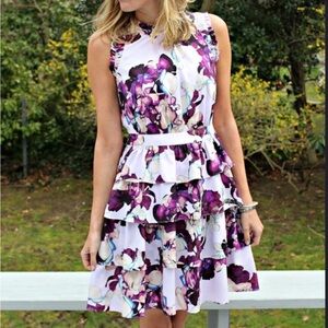 BANANA REPUBLIC Floral Lilac Sleeveless Ruffle Dress